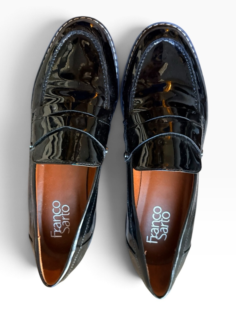 Franco Sarto Cassandra Black Patent Leather Loafers 90s Dark Academia Preppy, 7